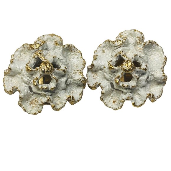 Napier Jewelry - Napier Vintage Clip-on Earrings Metal with White Gold Color Painted Ruffle Edges